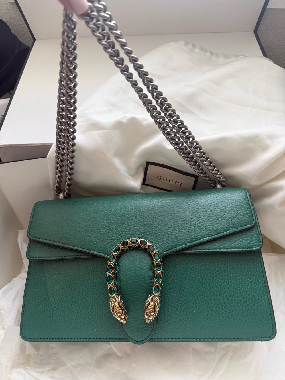 Authentic Gucci Dionysus Emerald Green Leather Shoulder Bag Serpent Detail - Picture 7 of 16